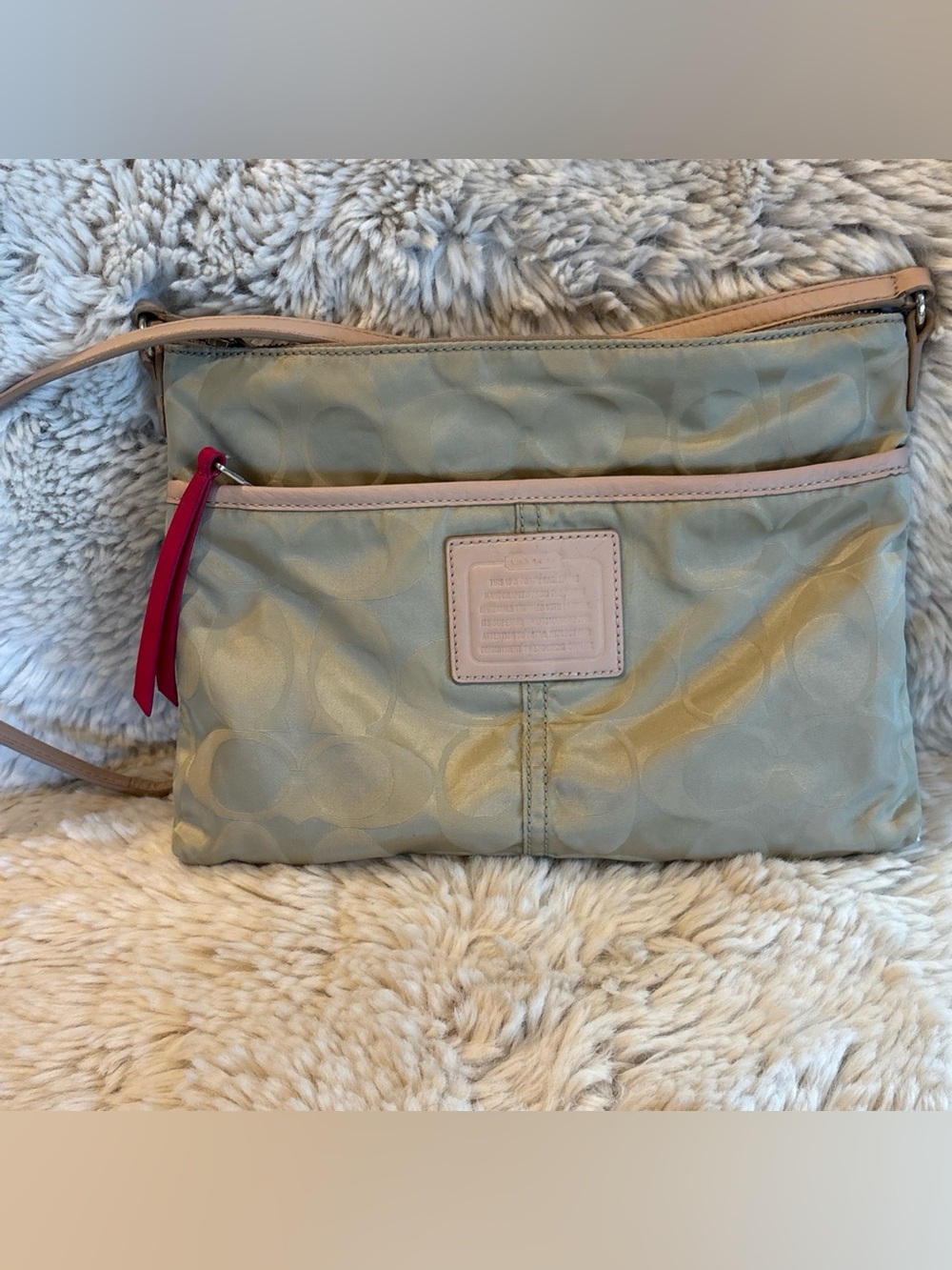 Coach legacy weekend hippy nylon Light Beige Signature Crossbody with Pink Trim